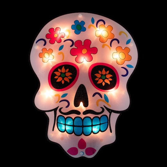 Lighted Day of the Dead Sugar Skull Window Silhouette By Northlight in White | 15" x 11" | Michaelsยฎ